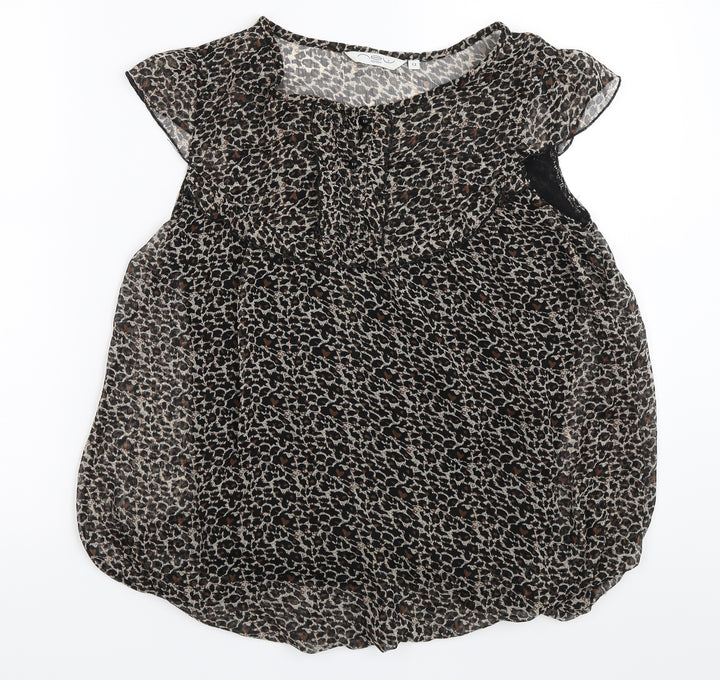 New Look Womens Black Animal Print Basic Blouse Size 12