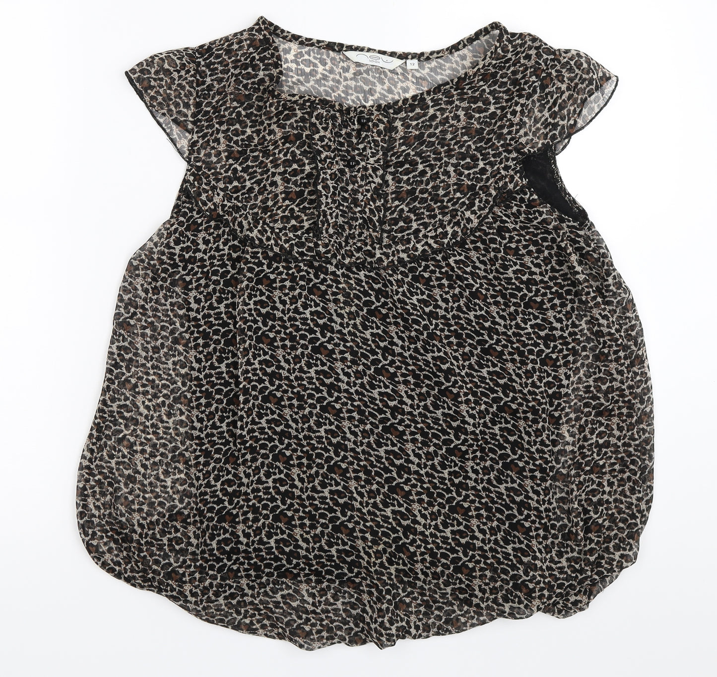 New Look Womens Black Animal Print  Basic Blouse Size 12