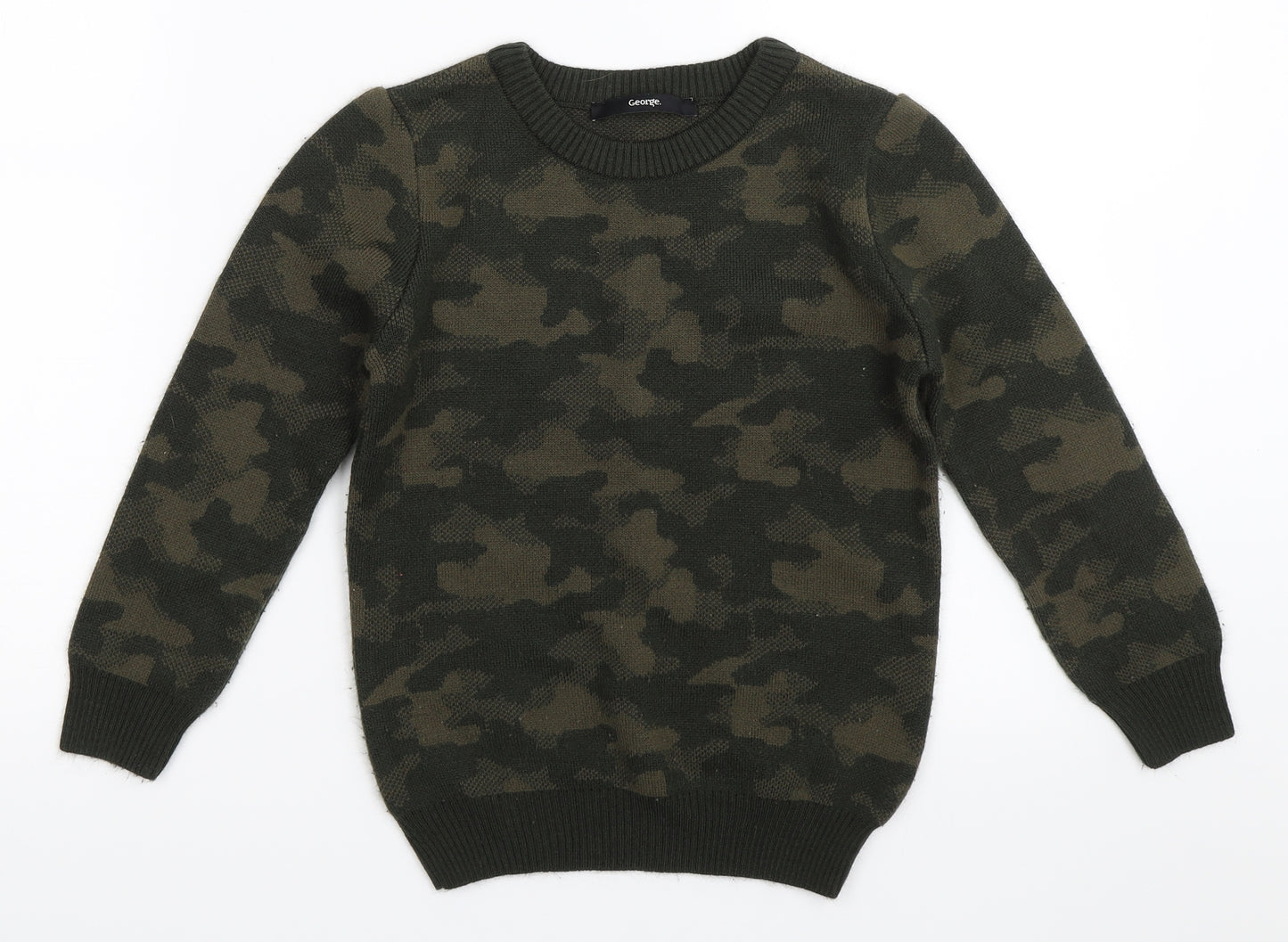George Boys Green Camouflage  Pullover Jumper Size 6-7 Years