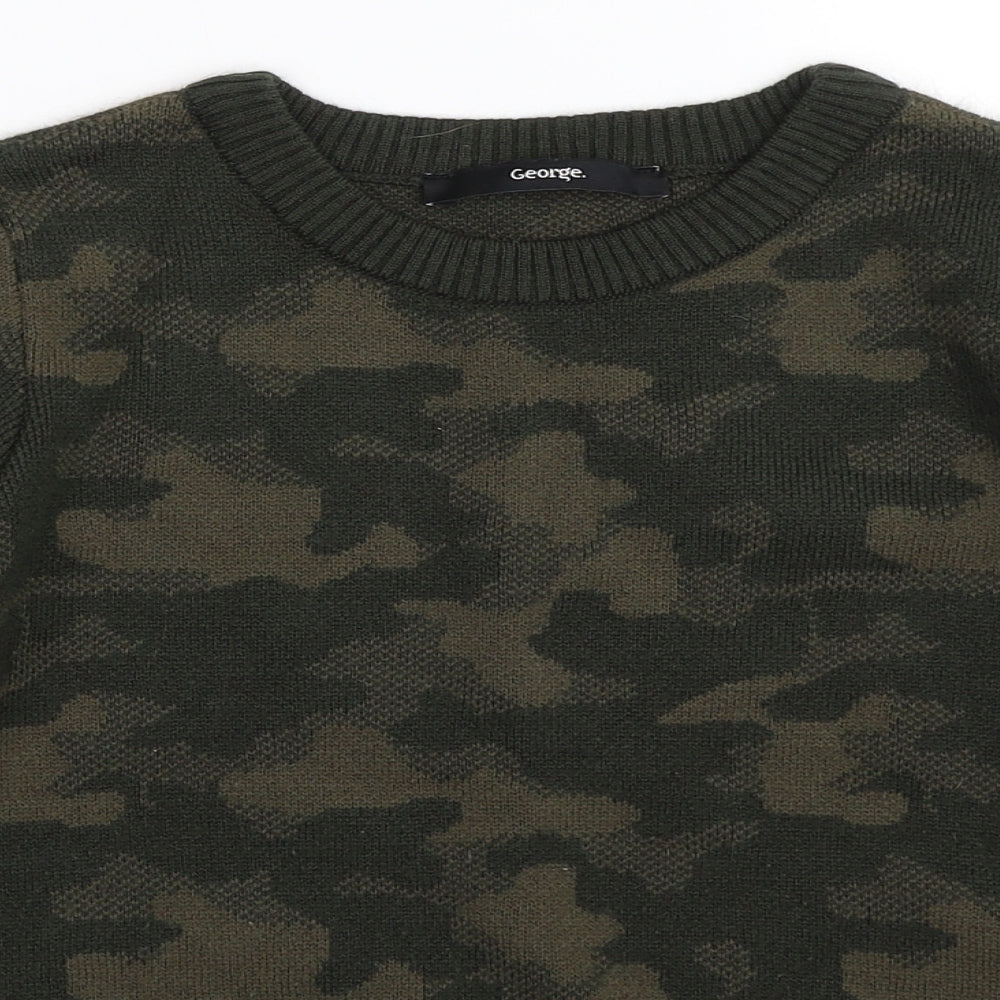 George Boys Green Camouflage  Pullover Jumper Size 6-7 Years