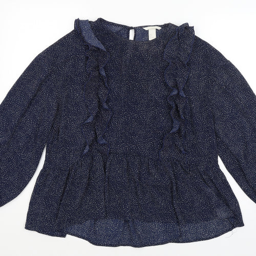 H&M Womens Blue Polka Dot  Basic Blouse Size 12