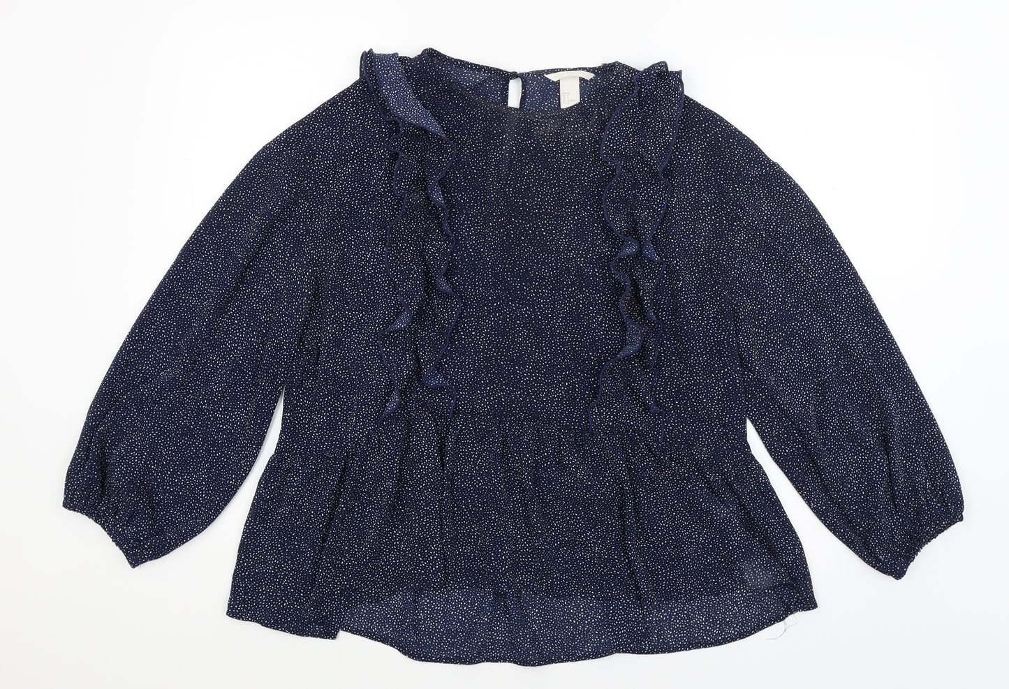 H&M Womens Blue Polka Dot  Basic Blouse Size 12