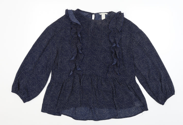 H&M Womens Blue Polka Dot  Basic Blouse Size 12