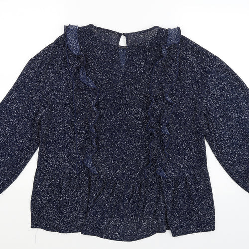 H&M Womens Blue Polka Dot  Basic Blouse Size 12