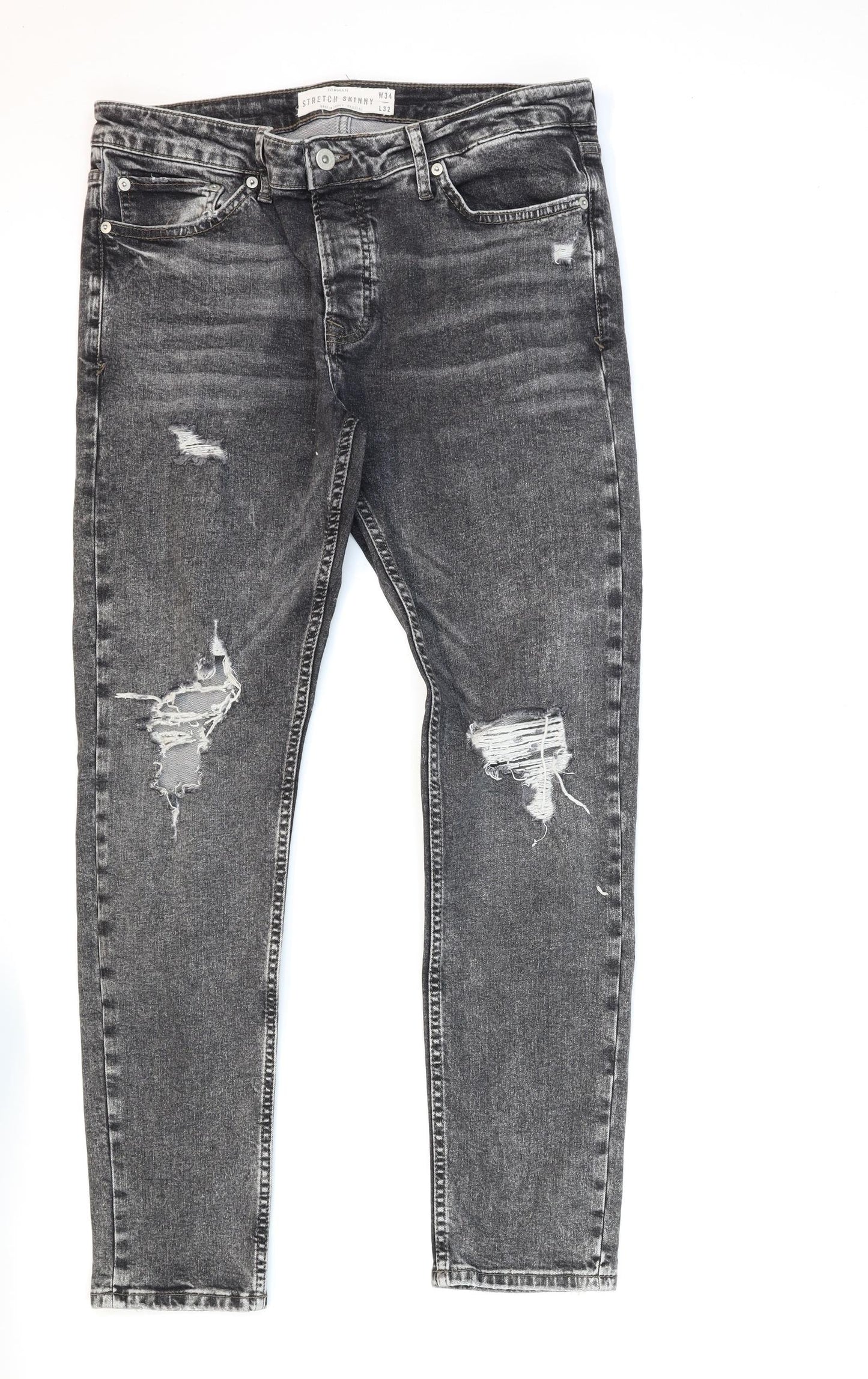 Topman Mens Grey  Denim Skinny Jeans Size 34 in L32 in