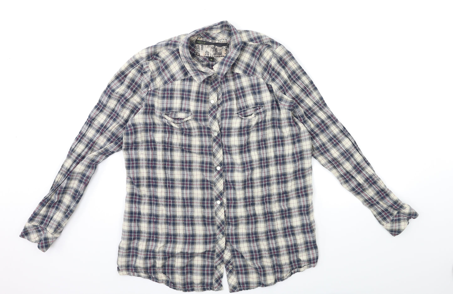 NEXT Womens Blue Check  Basic Button-Up Size 18