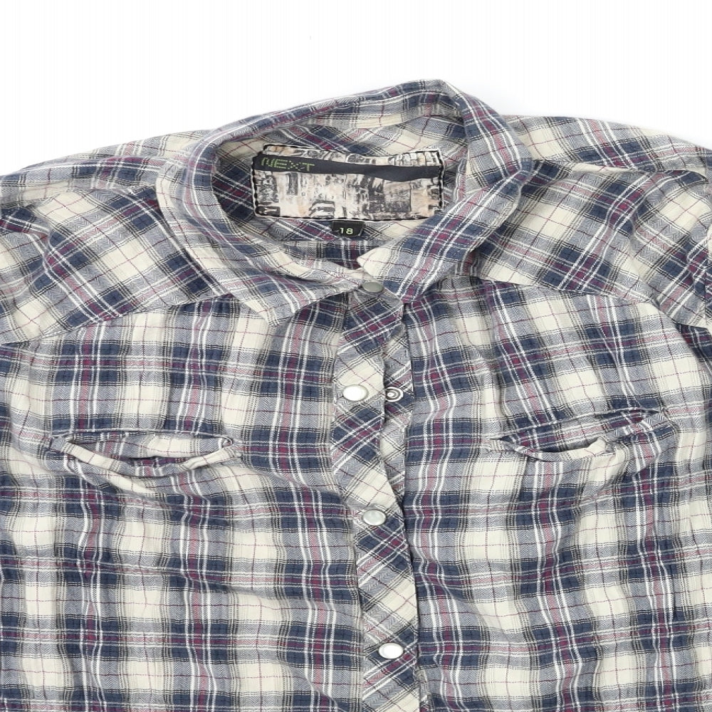 NEXT Womens Blue Check  Basic Button-Up Size 18