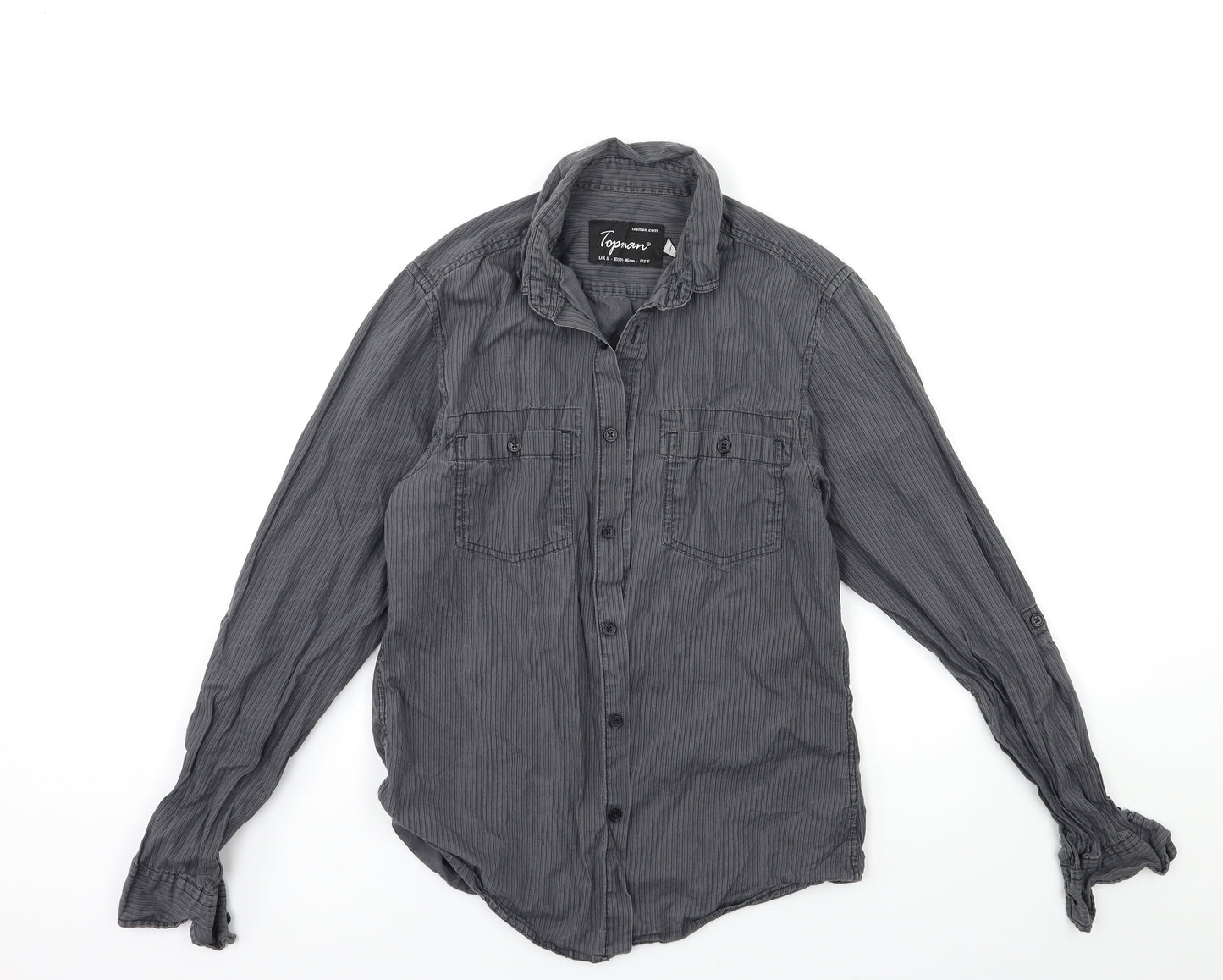 Topman Mens Grey Striped   Dress Shirt Size S