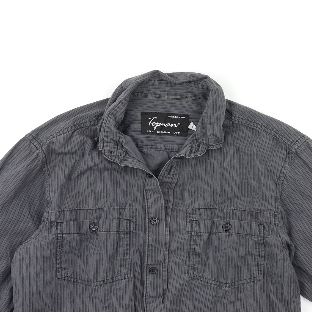 Topman Mens Grey Striped   Dress Shirt Size S