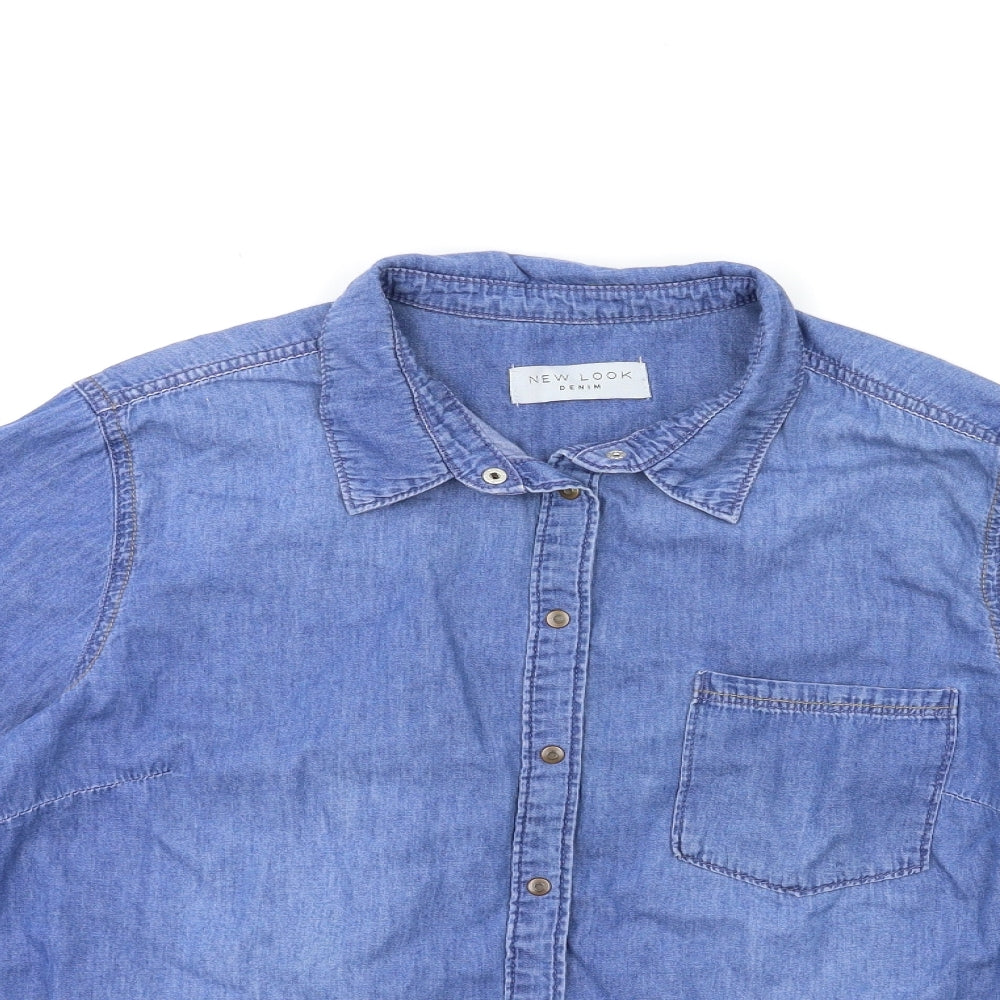 New Look Womens Blue  Denim Basic Button-Up Size 16