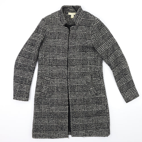 H&M Womens Black Check  Overcoat Coat Size 8