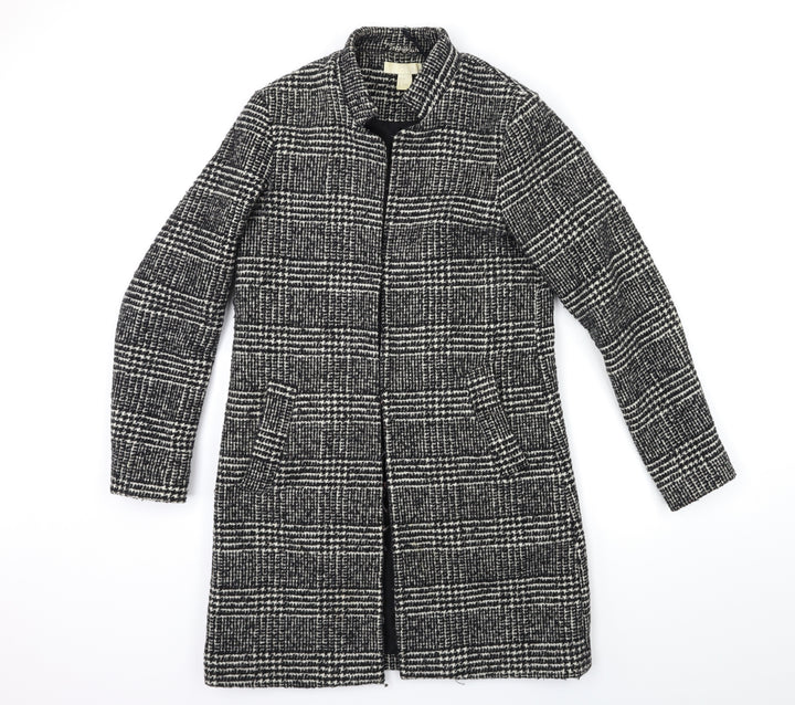 H&M Womens Black Check  Overcoat Coat Size 8