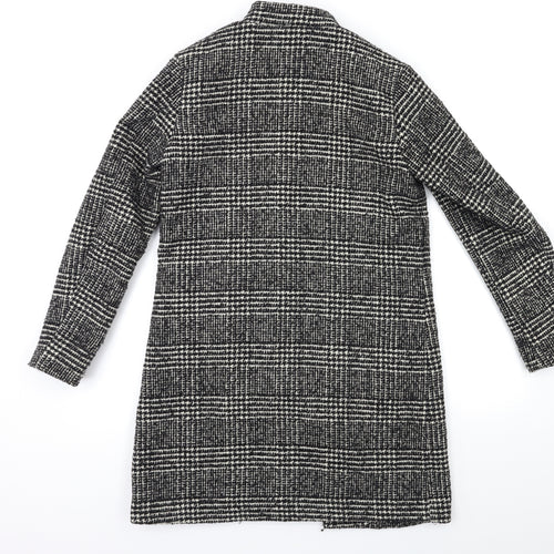 H&M Womens Black Check  Overcoat Coat Size 8