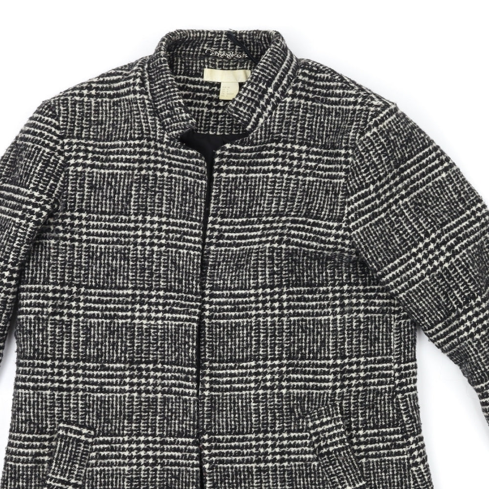 H&M Womens Black Check  Overcoat Coat Size 8