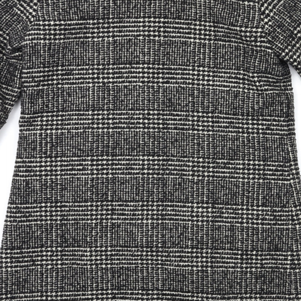 H&M Womens Black Check  Overcoat Coat Size 8