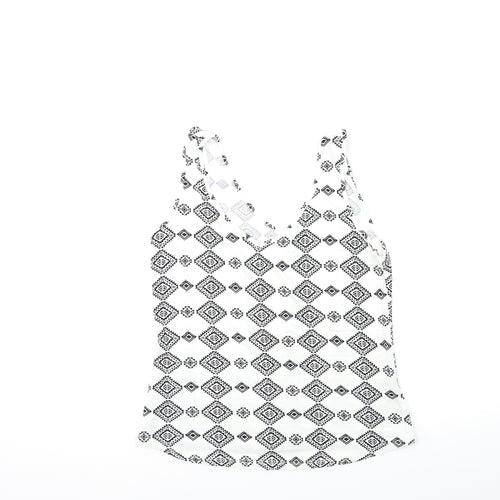 George Womens White Geometric  Basic Tank Size 8