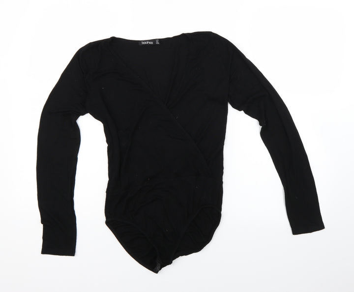 Boohoo Womens Black Wrap T-Shirt Size 10 - Bodysuit