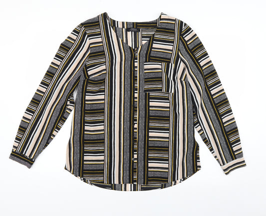 Front view of Papaya women’s multicoloured striped basic button-up, size UK 12