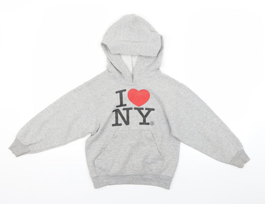 Front view of Fruit of the Loom boys’ grey pullover hoodie, size 6-7, years
