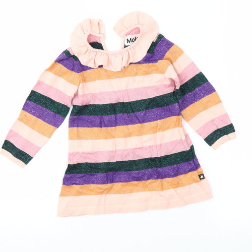 molo Girls Multicoloured Striped Knit A-Line  Size 9-12 Months