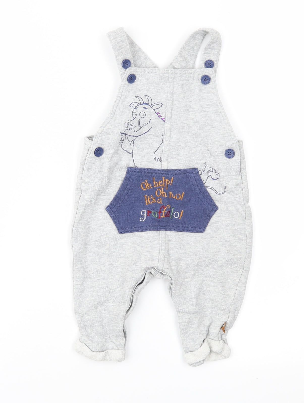 The Gruffalo Baby Grey Geometric Jacquard Dungaree One-Piece Size 3-6 Months  - The Gruffalo