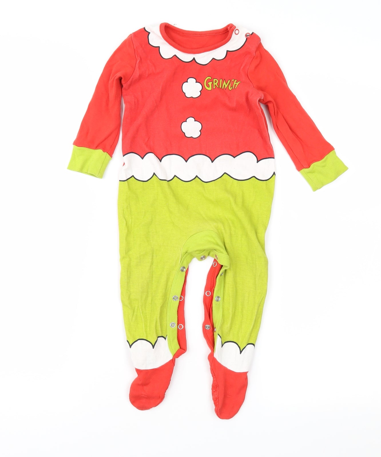 The Grinch Baby Red Geometric  Babygrow One-Piece Size 9-12 Months  - The Grinch