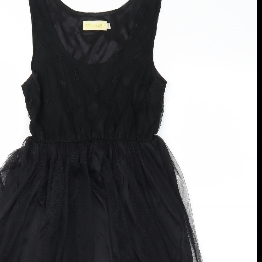 Angel Eye Womens Black Geometric Mesh Fit & Flare  Size S