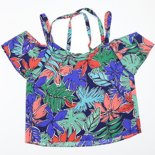 Papaya Womens Blue Floral  Basic Blouse Size 14