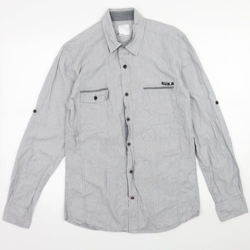 Crafted Mens Grey Striped   Button-Up Size M