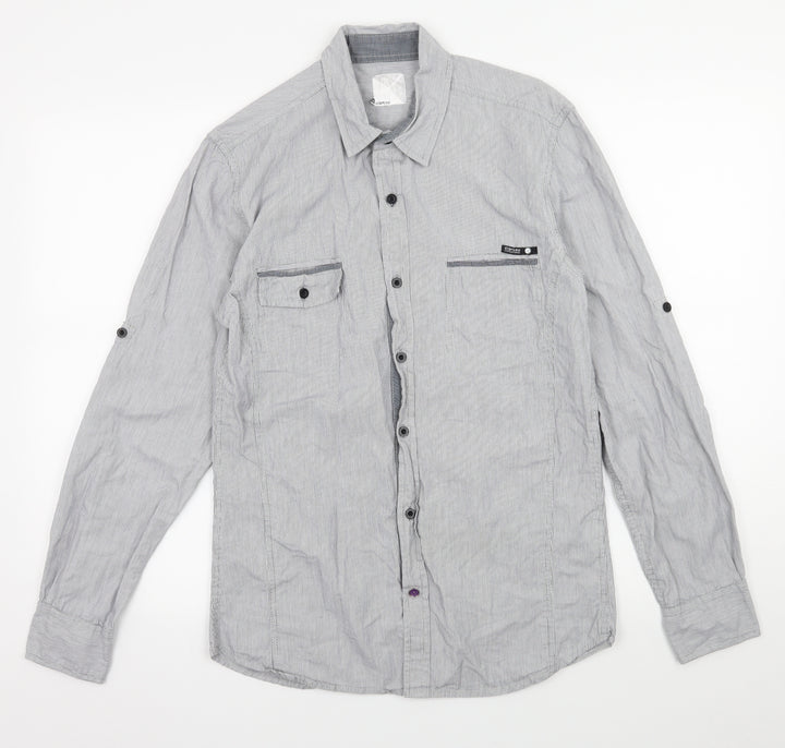 Crafted Mens Grey Striped Button-Up Size M