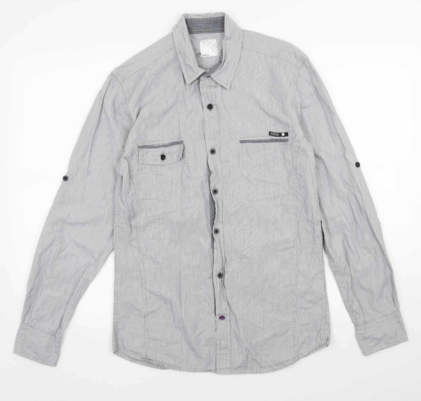 Crafted Mens Grey Striped   Button-Up Size M