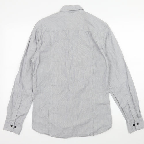 Crafted Mens Grey Striped   Button-Up Size M