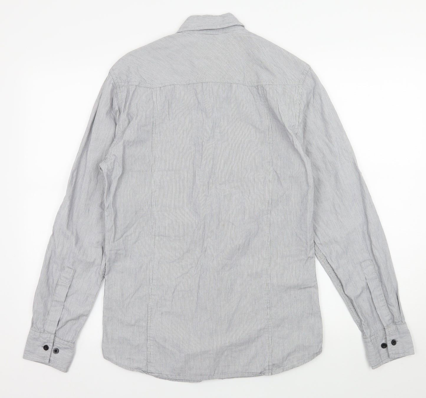 Crafted Mens Grey Striped   Button-Up Size M