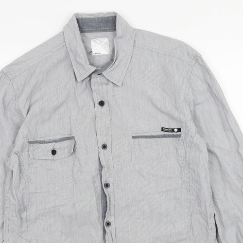 Crafted Mens Grey Striped   Button-Up Size M