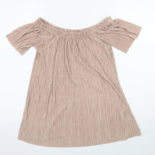 Boohoo Womens Pink  Satin Basic Blouse Size L  - Fine Pleated