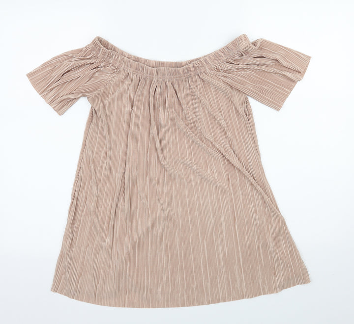 Boohoo Womens Pink Satin Basic Blouse Size L - Fine Pleated