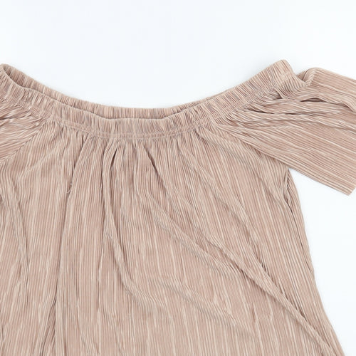 Boohoo Womens Pink  Satin Basic Blouse Size L  - Fine Pleated