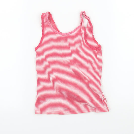 Front view of Matalan girls’ pink striped jersey basic tank, size 4-5, years