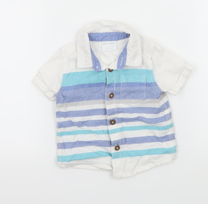 F&F Boys White Striped  Basic Button-Up Size 3-6 Months