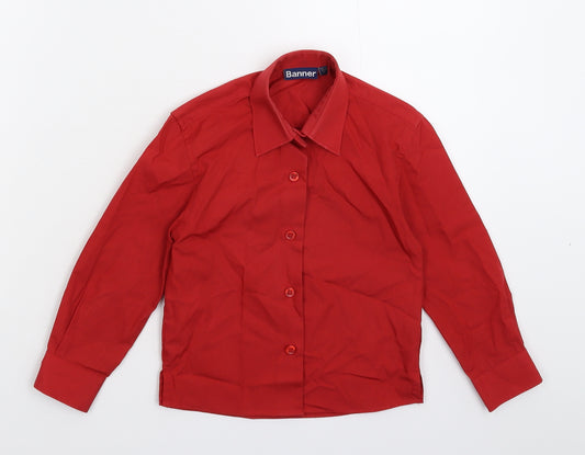 Front view of Banner girls’ red basic button-up, size S