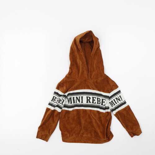 Mini Rebal Boys Brown  Corduroy Pullover Hoodie Size 2 Years