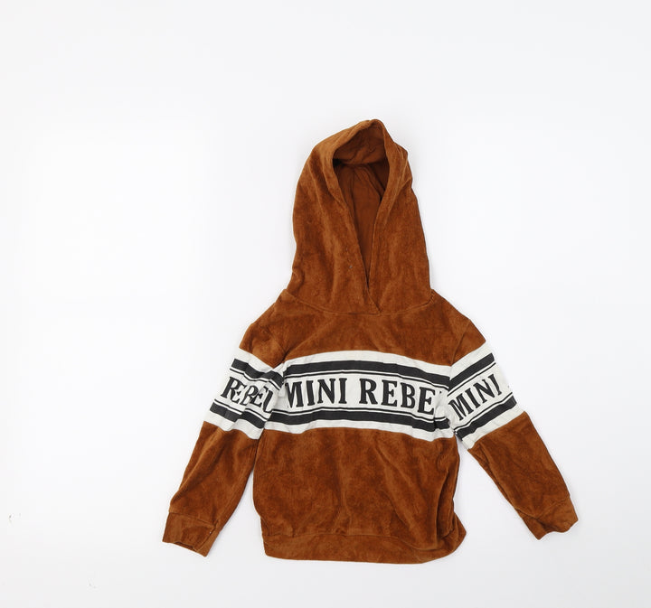 Mini Rebal Boys Brown Corduroy Pullover Hoodie Size 2 Years