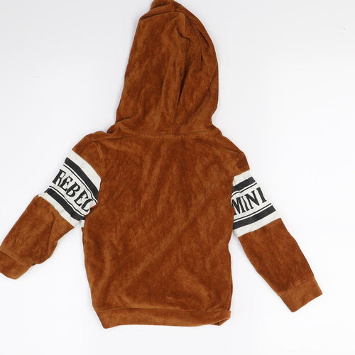 Mini Rebal Boys Brown  Corduroy Pullover Hoodie Size 2 Years