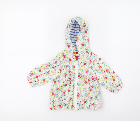Front view of Tu girls’ white floral basic coat coat, size 0-3, months