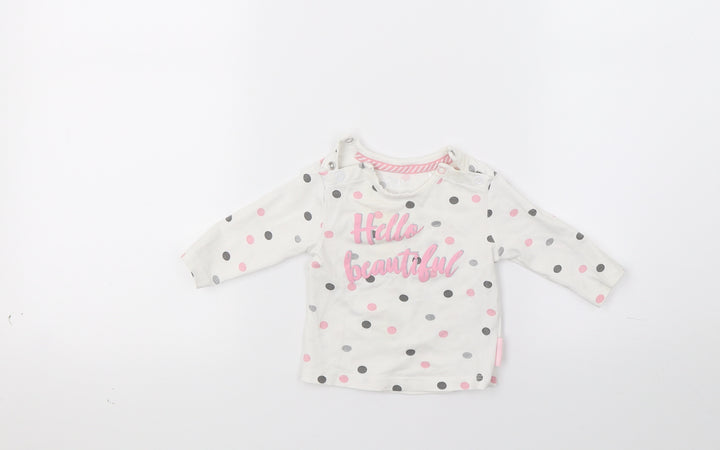 Quapi Girls White Polka Dot  Pullover Jumper Size 0-3 Months  - hello beautiful