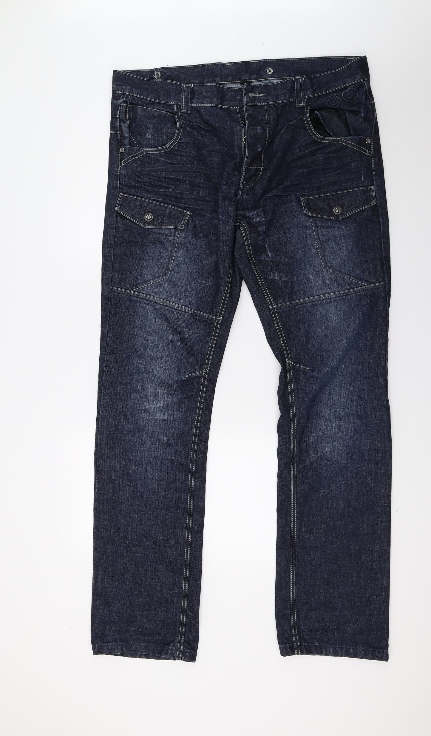 Zeenzo Mens Blue  Denim Straight Jeans Size 36 L33 in