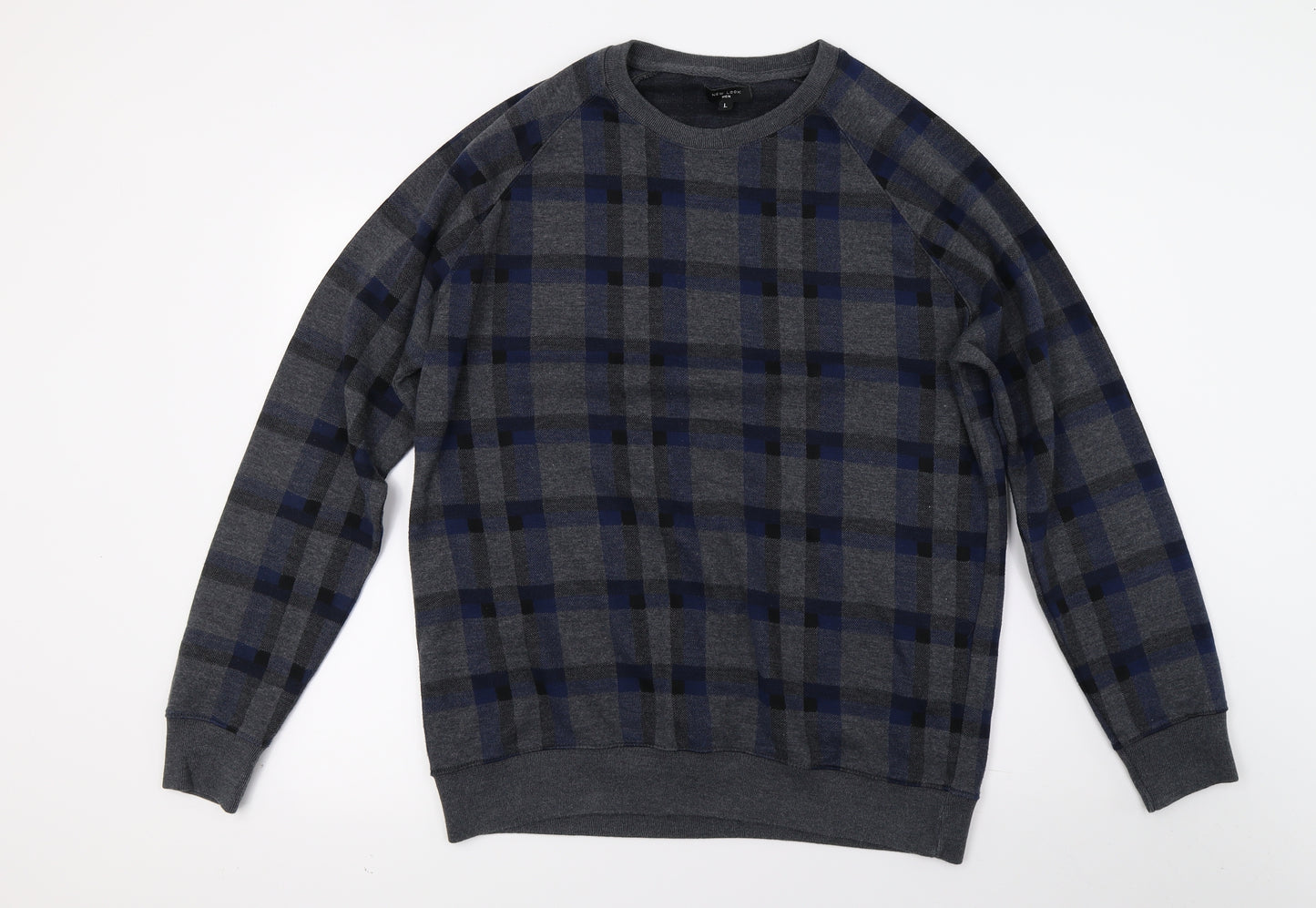 New Look Mens Grey Check  Pullover Jumper Size L