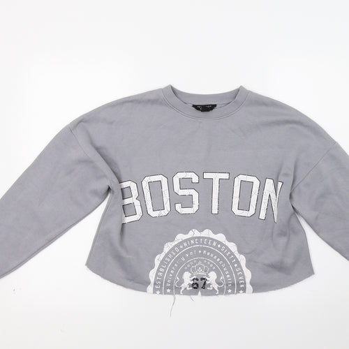 New Look Girls Grey   Pullover Hoodie Size 13 Years  - Croped Boston