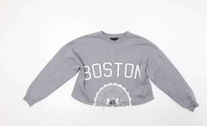 New Look Girls Grey Pullover Hoodie Size 13 Years - Croped Boston