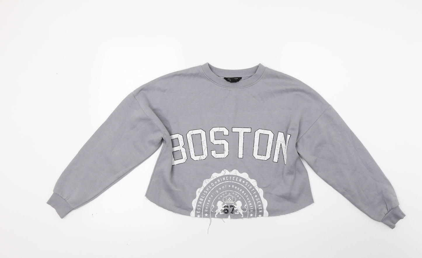 New Look Girls Grey   Pullover Hoodie Size 13 Years  - Croped Boston